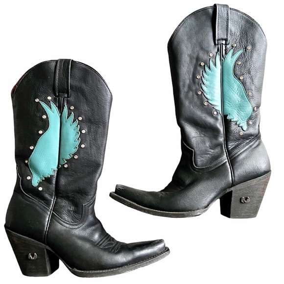 Eight Second Angel Shoes - Eight Second Angel Black Boots Teal